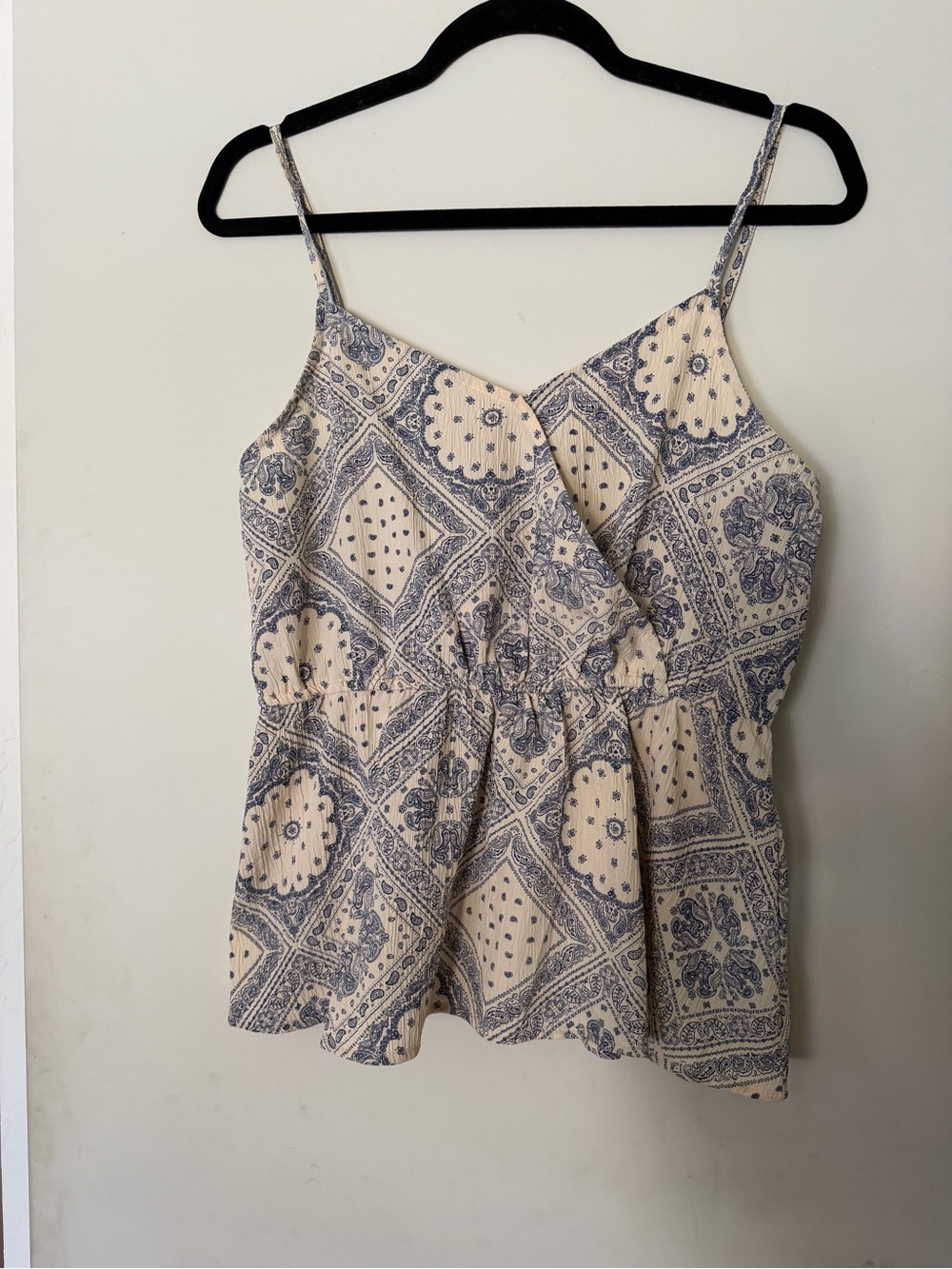 Costal Cowgirl Blue and White Bandanna Print Peplum Camisole Top